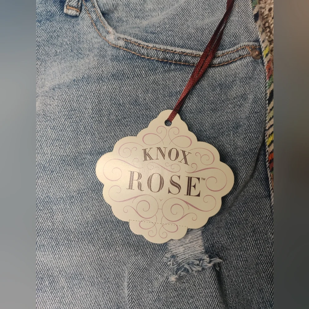Knox Rose Mid-Rise Straight Leg Embroidered Jeans Size 14 Blue